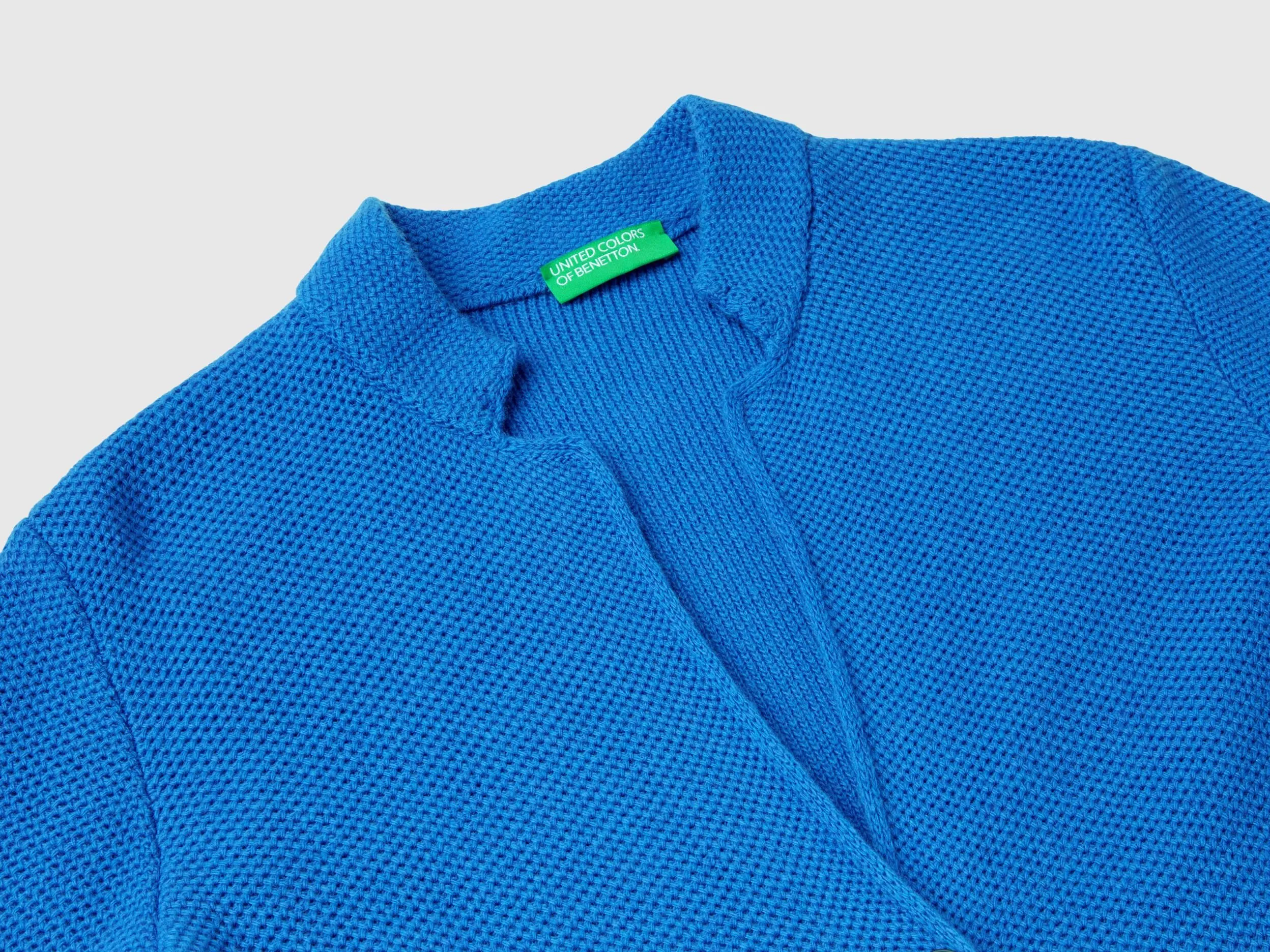 Knit jacket in wool and cashmere blend - Bright Blue | Benetton