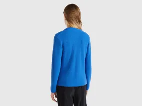 Knit jacket in wool and cashmere blend - Bright Blue | Benetton