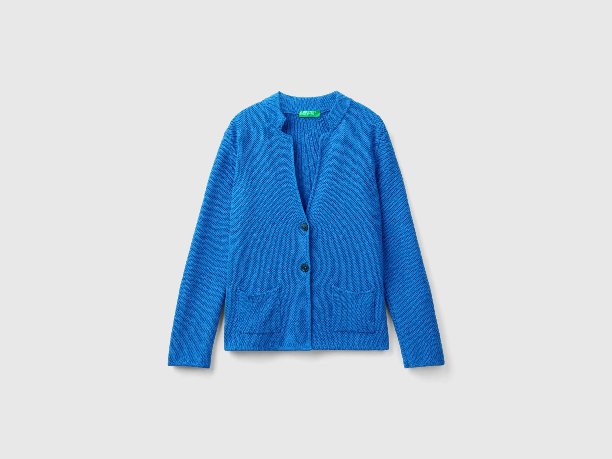 Knit jacket in wool and cashmere blend - Bright Blue | Benetton