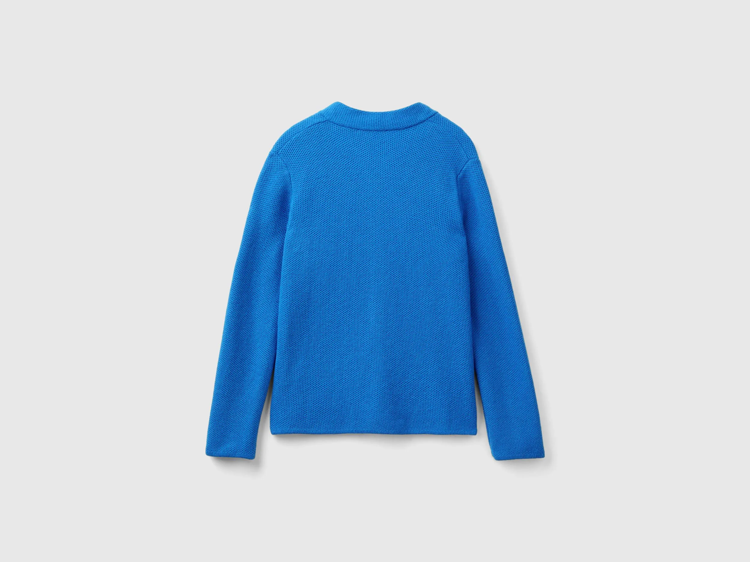 Knit jacket in wool and cashmere blend - Bright Blue | Benetton