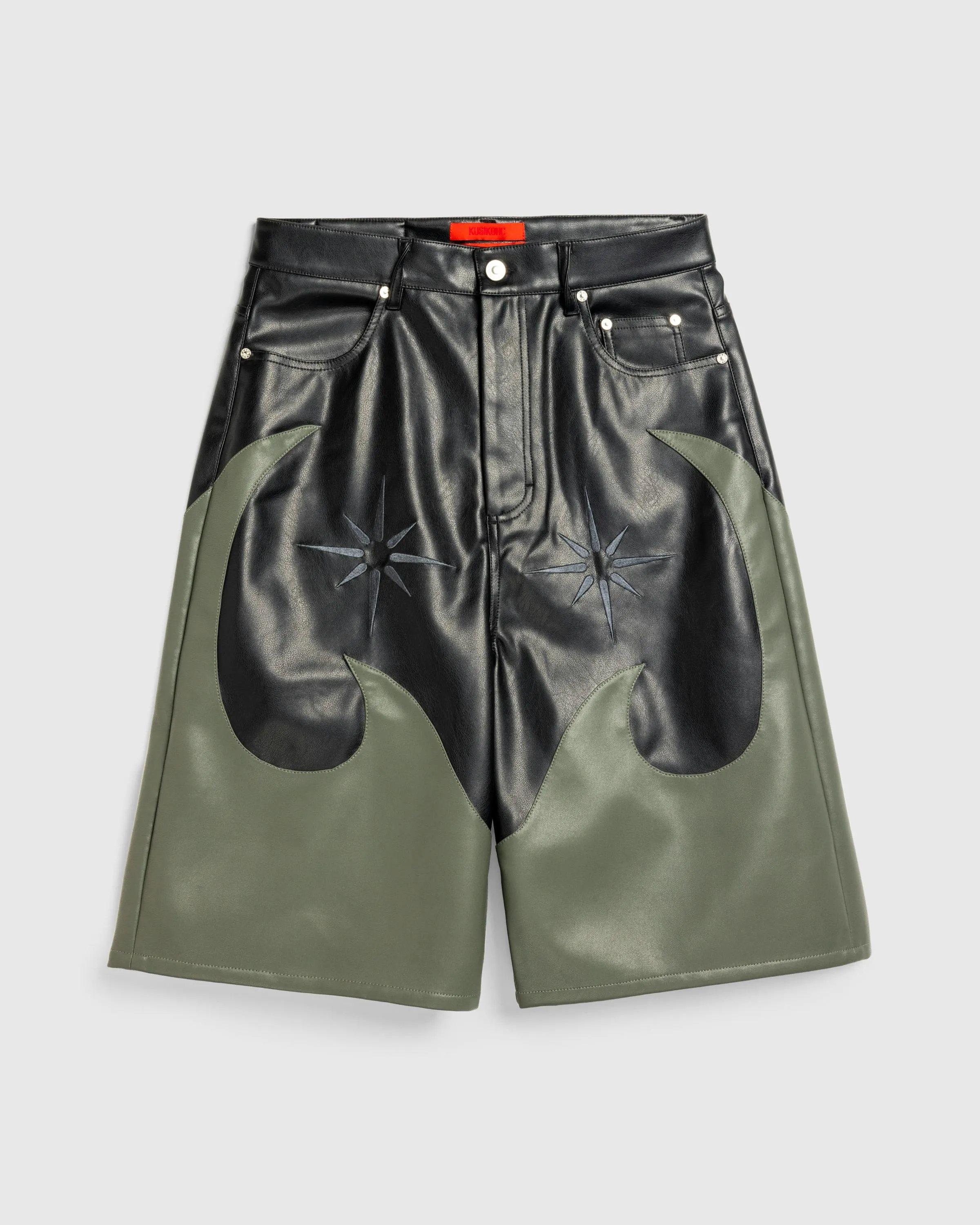 KUSIKOHC – Burn Detail Faux Leather Shorts Black | Highsnobiety Shop