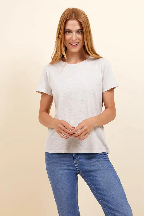 Majestic Short Sleeve Cotton Crewneck Tee in Heather Grey-Brume Chine