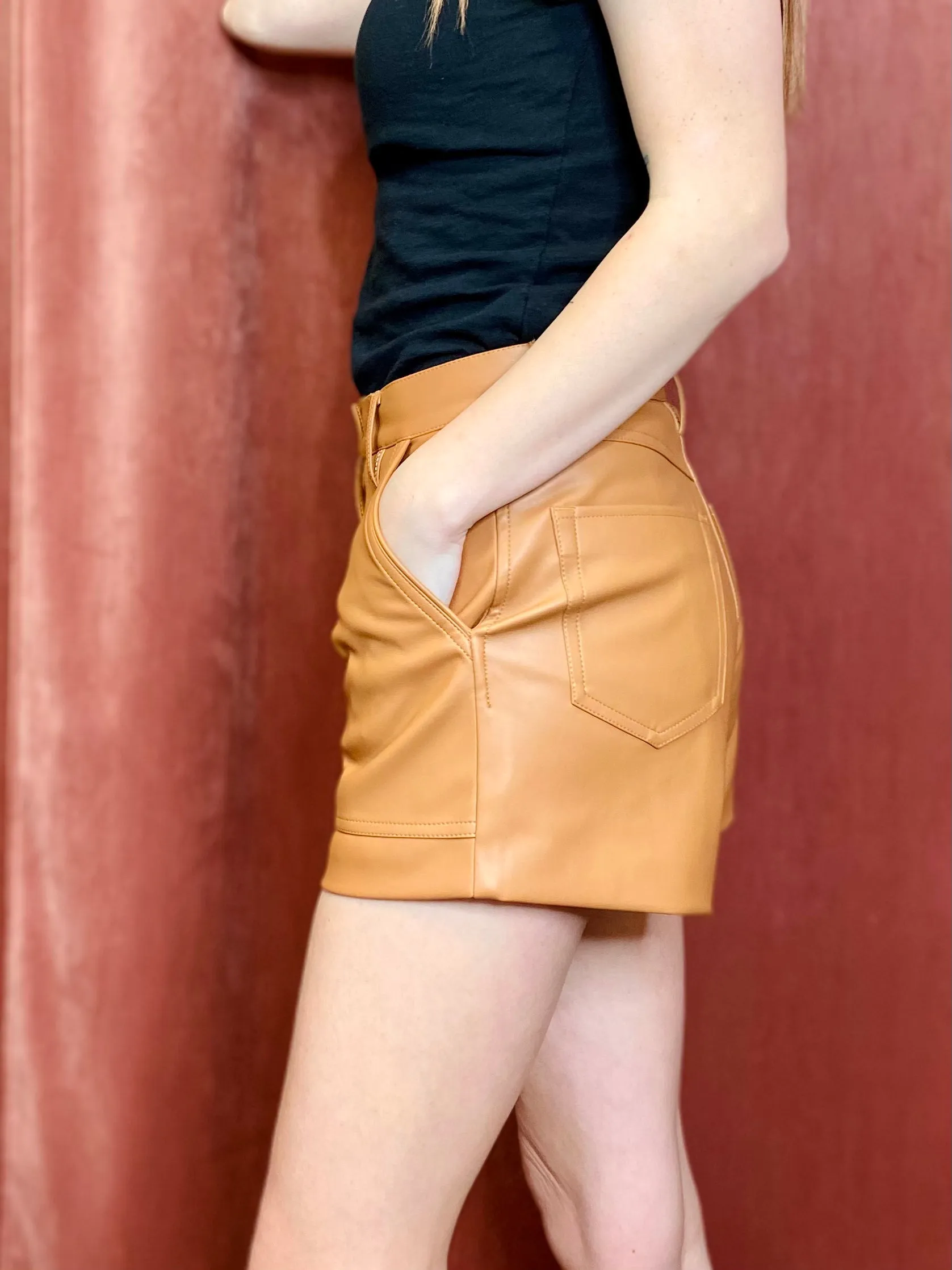 Megan Tan Leather Shorts DEAR JOHN