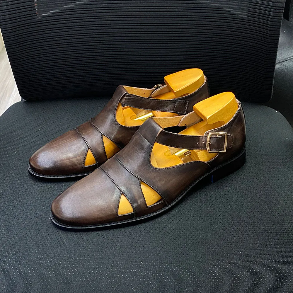 Men's Summer Retro Style Buckle Strap Solid Pattern Handmade Dress Shoe on Clearance