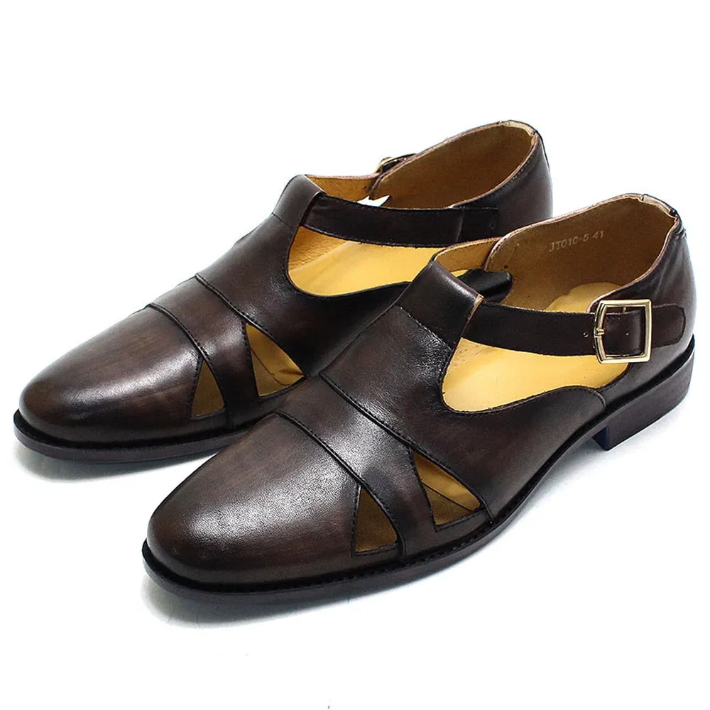 Men's Summer Retro Style Buckle Strap Solid Pattern Handmade Dress Shoe on Clearance