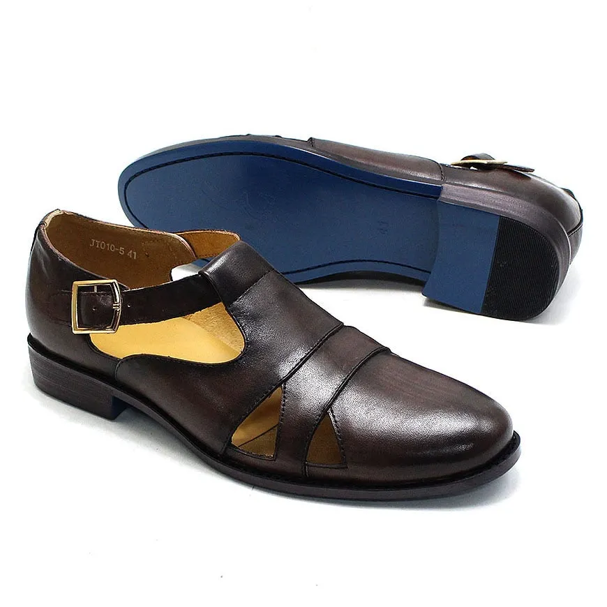 Men's Summer Retro Style Buckle Strap Solid Pattern Handmade Dress Shoe on Clearance