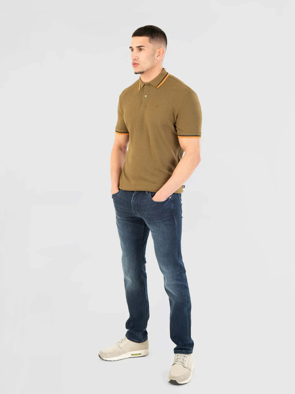 Mish Mash TEXTURED COTTON JERSEY STOCKHOLM KHAKI POLO