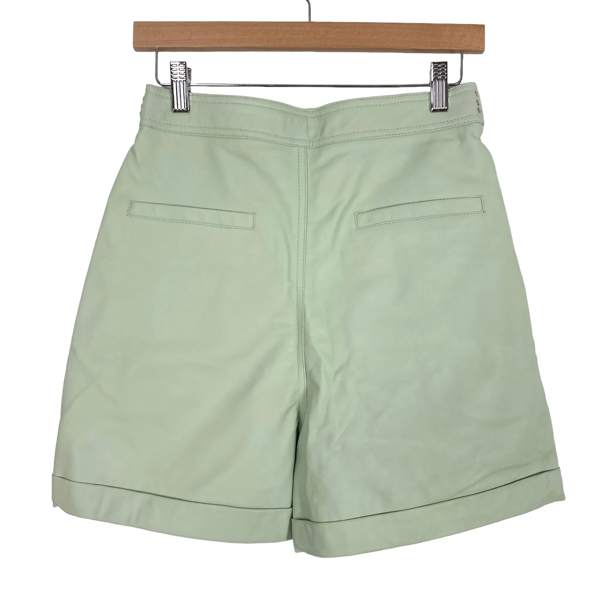 MUUBAA Mint High Waisted Pleated Front Sheep Leather Shorts- Size 6 (sold out online)