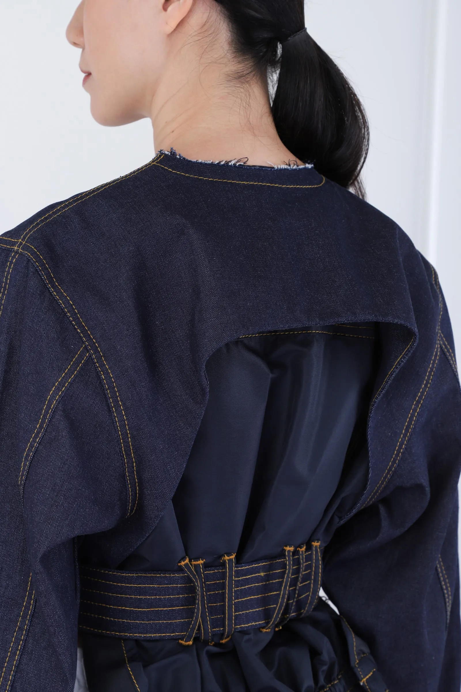 Navy Blue Denim Asymmetrical Jacket