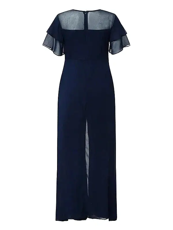 Navy Blue Elegant V-Neck Jumpsuit with Short Sleeves