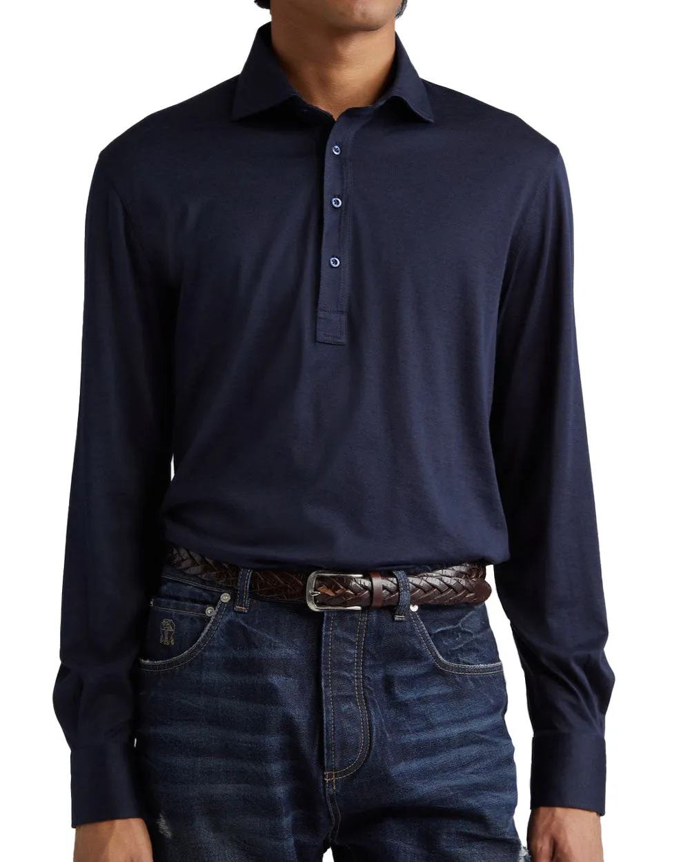 Navy Blue Long Sleeve Polo