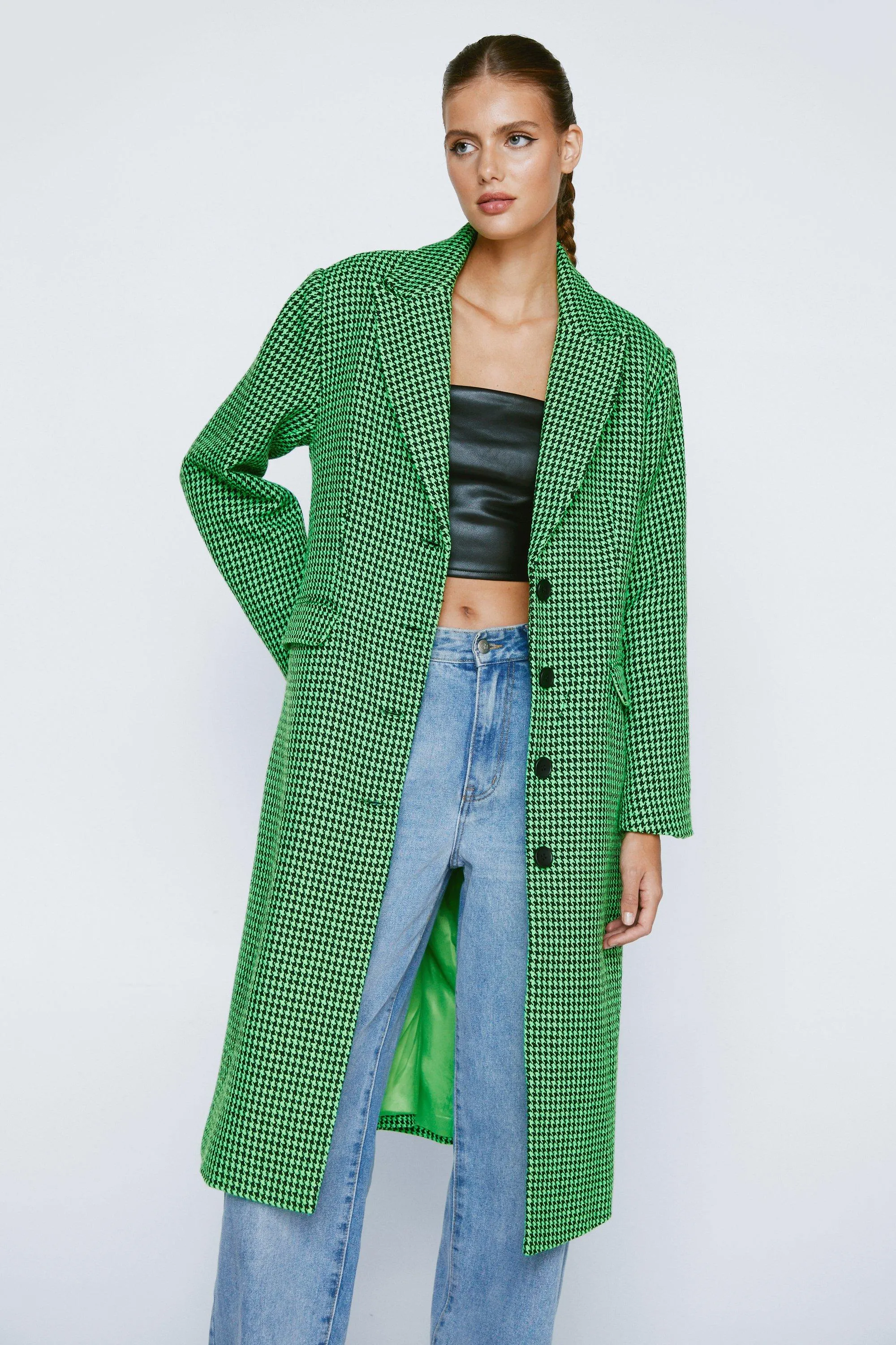 Neon Houndstooth Longline Coat