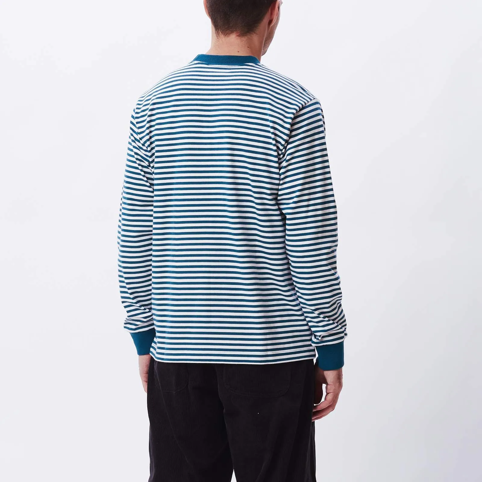 Obey Icon Legacy Long Sleeve Stripe Tee in Deep Ocean Multi