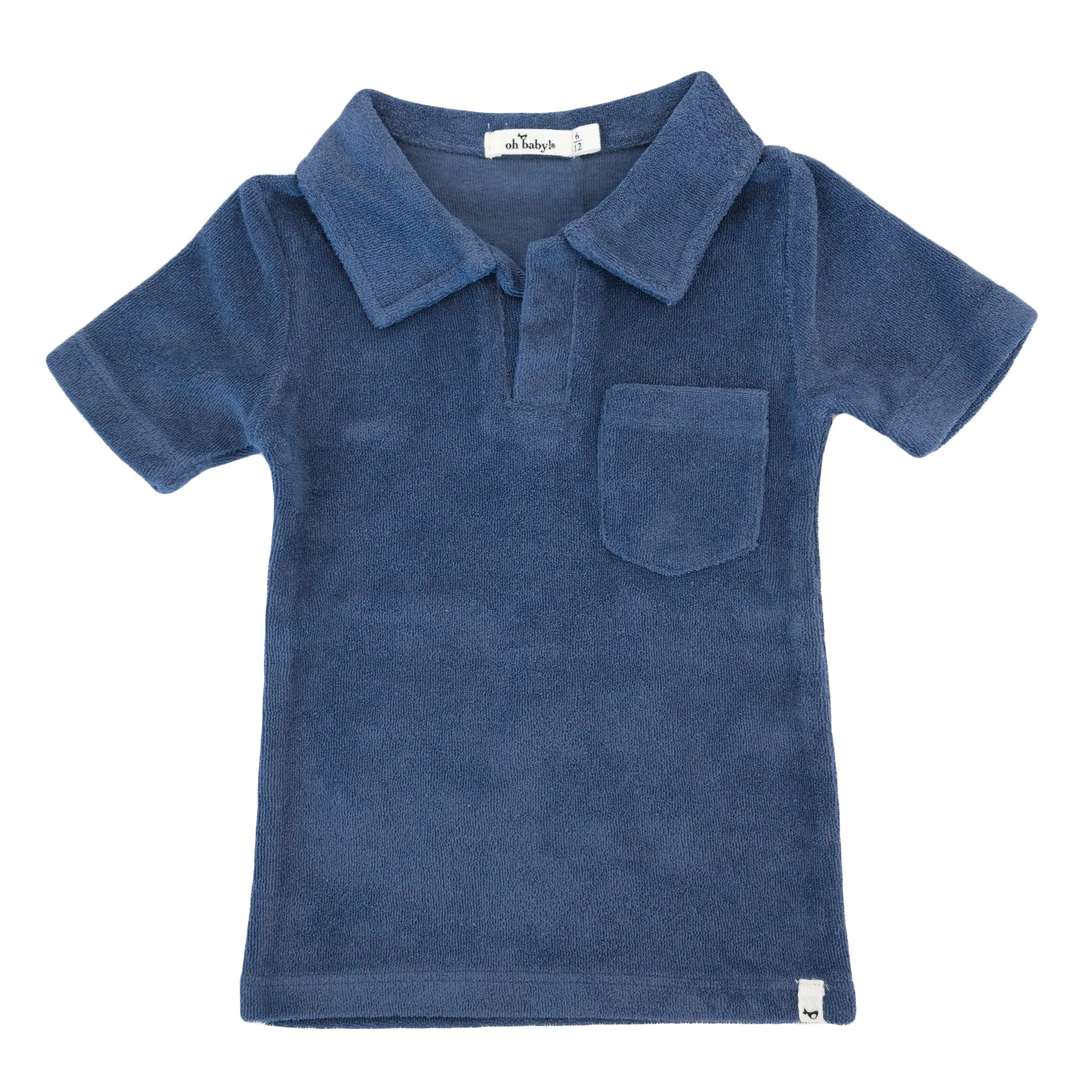 oh baby! Cotton Terry Polo Shirt - Denim