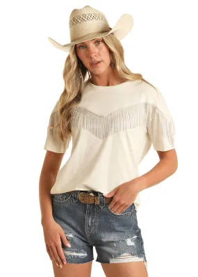 Panhandle Slim Womens Natural Chain Fringe Short Sleeve Shirt