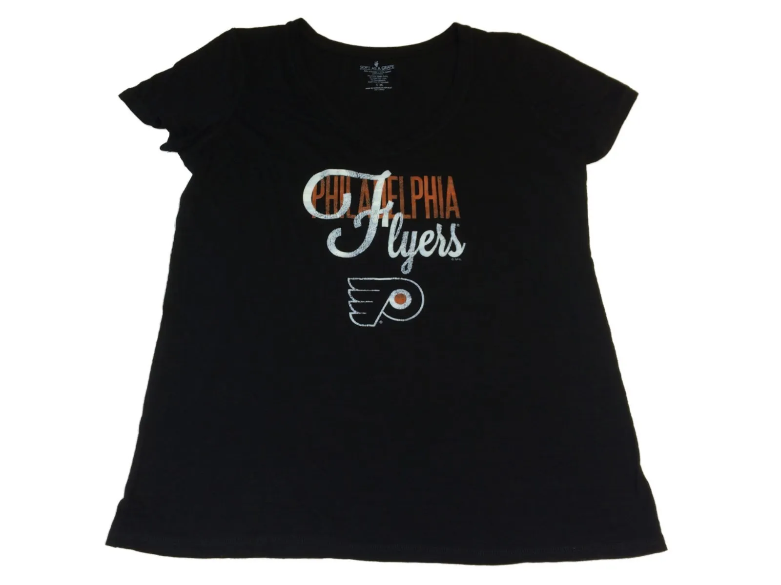 Philadelphia Flyers SAAG WOMENS Black Burnout Short Sleeve V-Neck T-Shirt (XL)