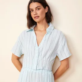 Pinstripe Gauze Cropped Short Sleeve