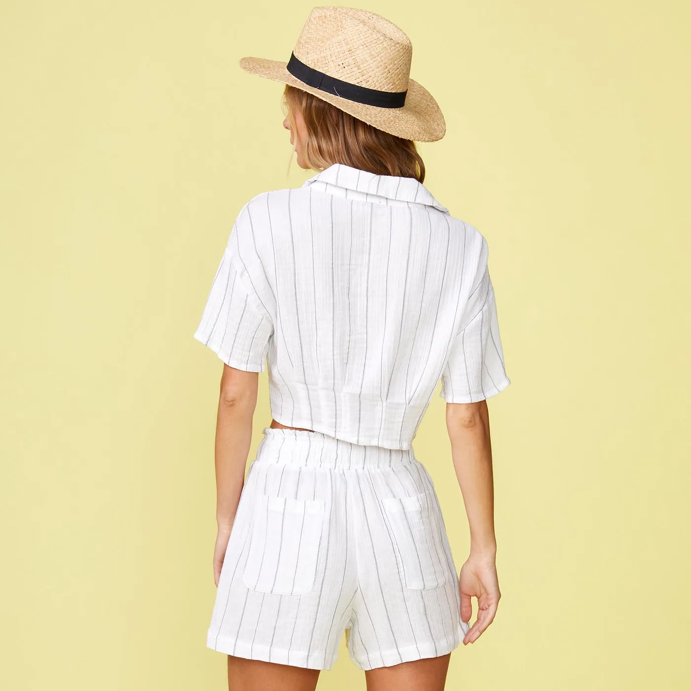 Pinstripe Gauze Cropped Short Sleeve