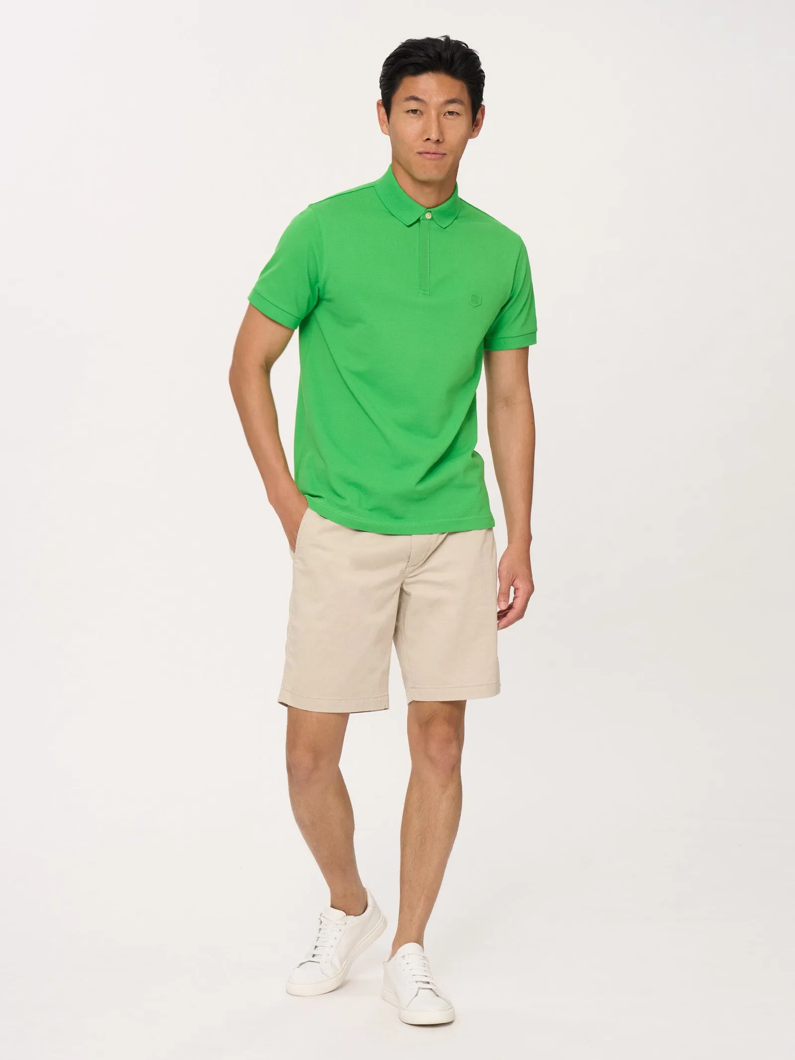 Polo in Eco Cotton Piquet Stretch - Green Moss