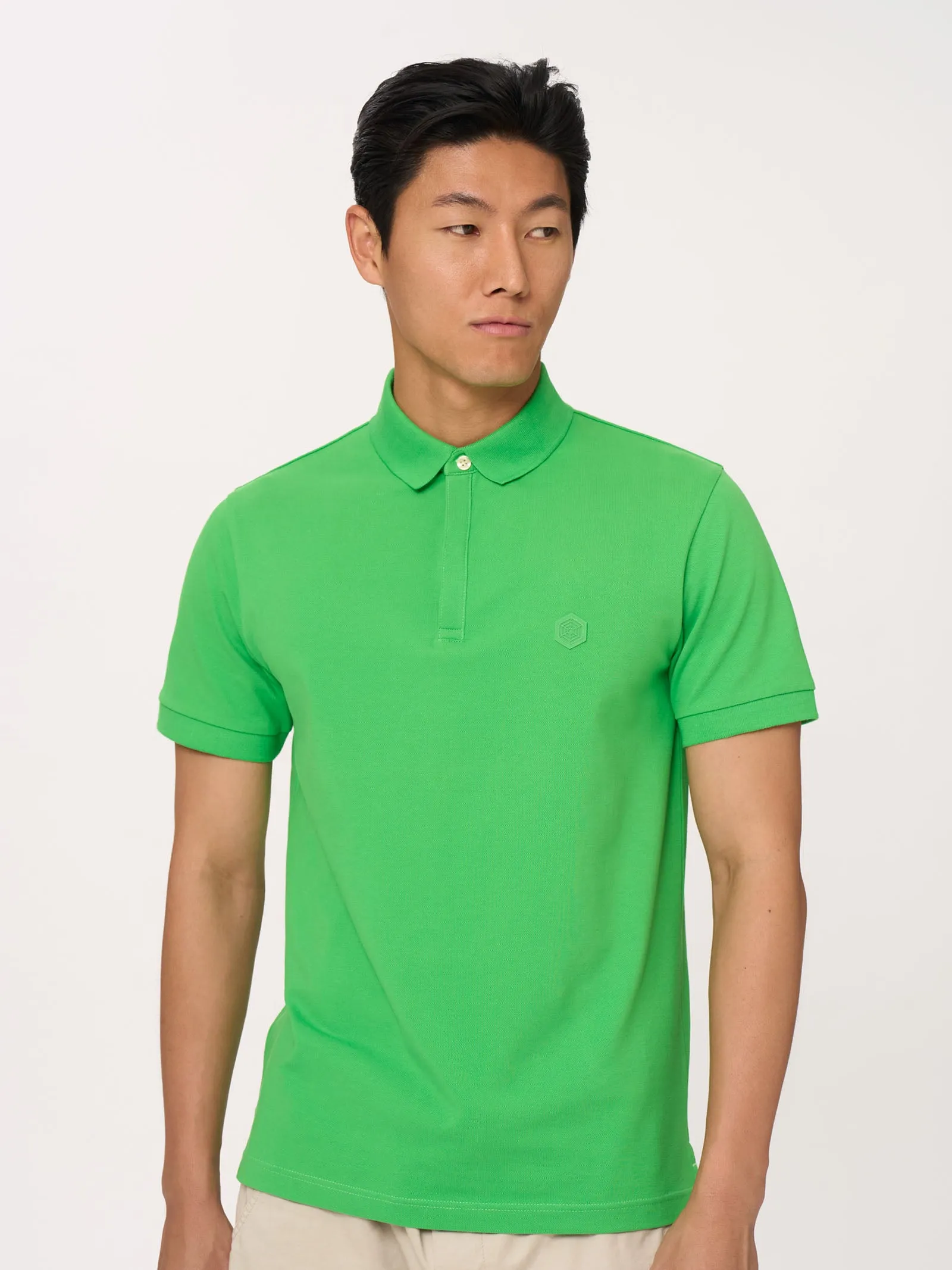 Polo in Eco Cotton Piquet Stretch - Green Moss