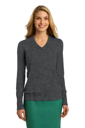 Port Authority Ladies V-Neck Sweater LSW285 Charcoal Heather