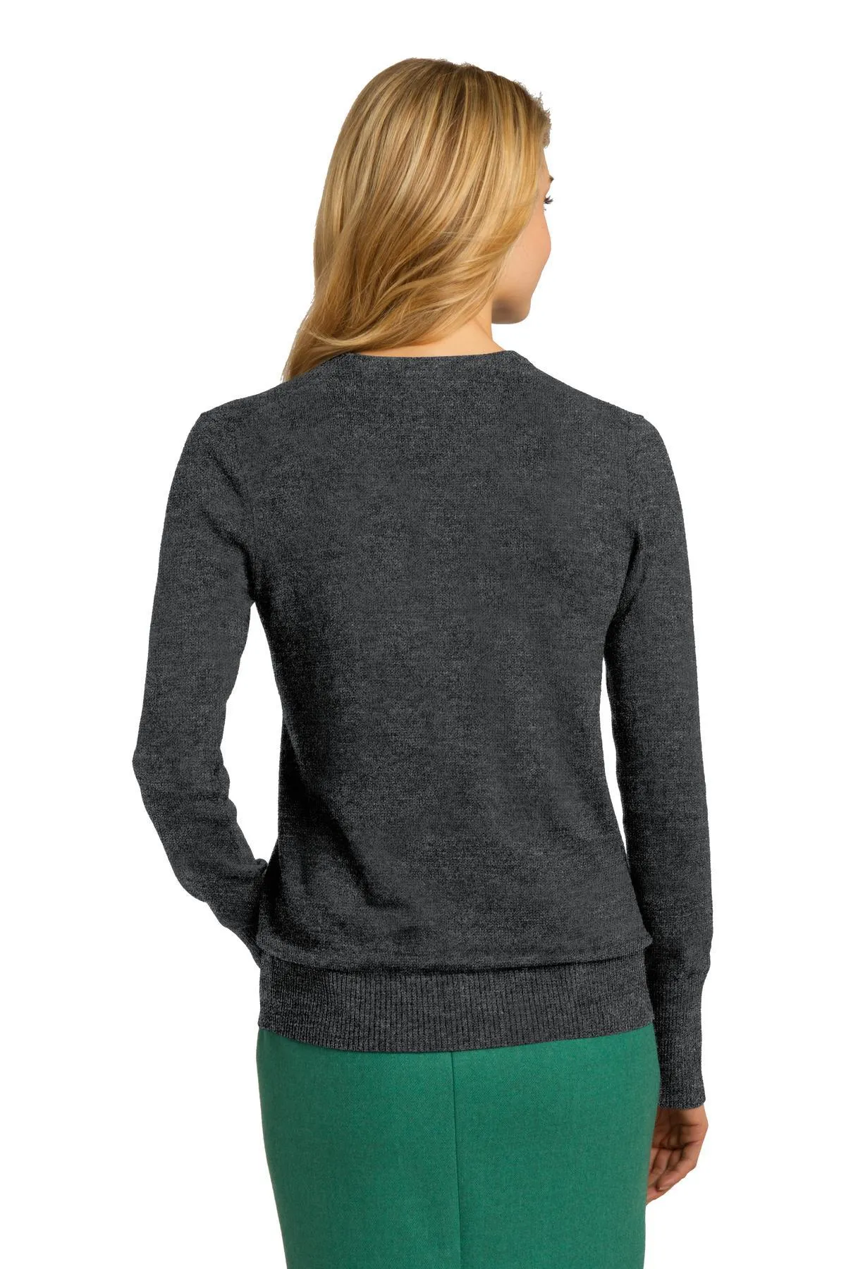 Port Authority Ladies V-Neck Sweater LSW285 Charcoal Heather