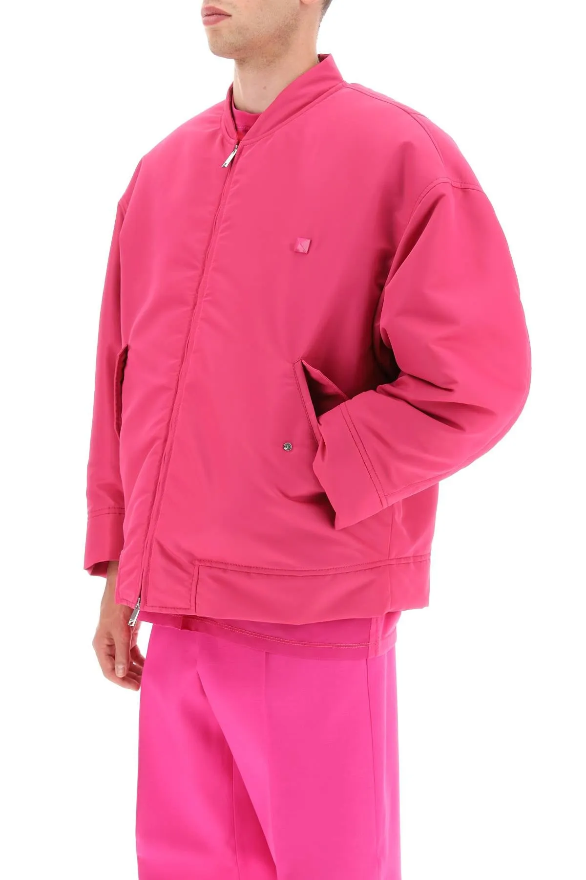 PP PINK NYLON AND SHEARLING BOMBER