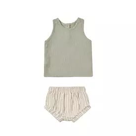 Quincy Mae Woven Tank + Short Set - Sage Stripe