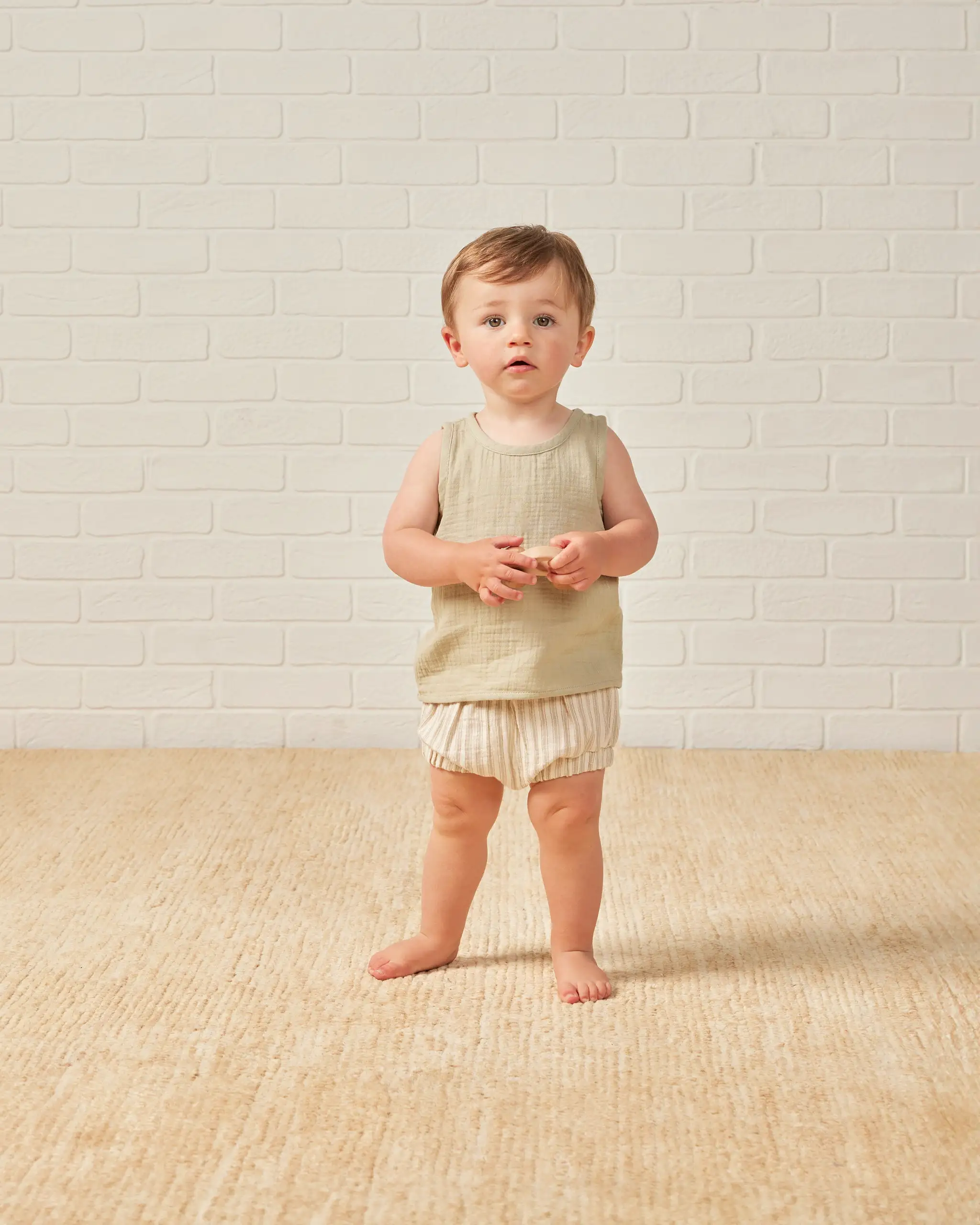 Quincy Mae Woven Tank + Short Set - Sage Stripe