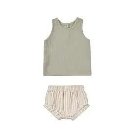 Quincy Mae Woven Tank + Short Set - Sage Stripe