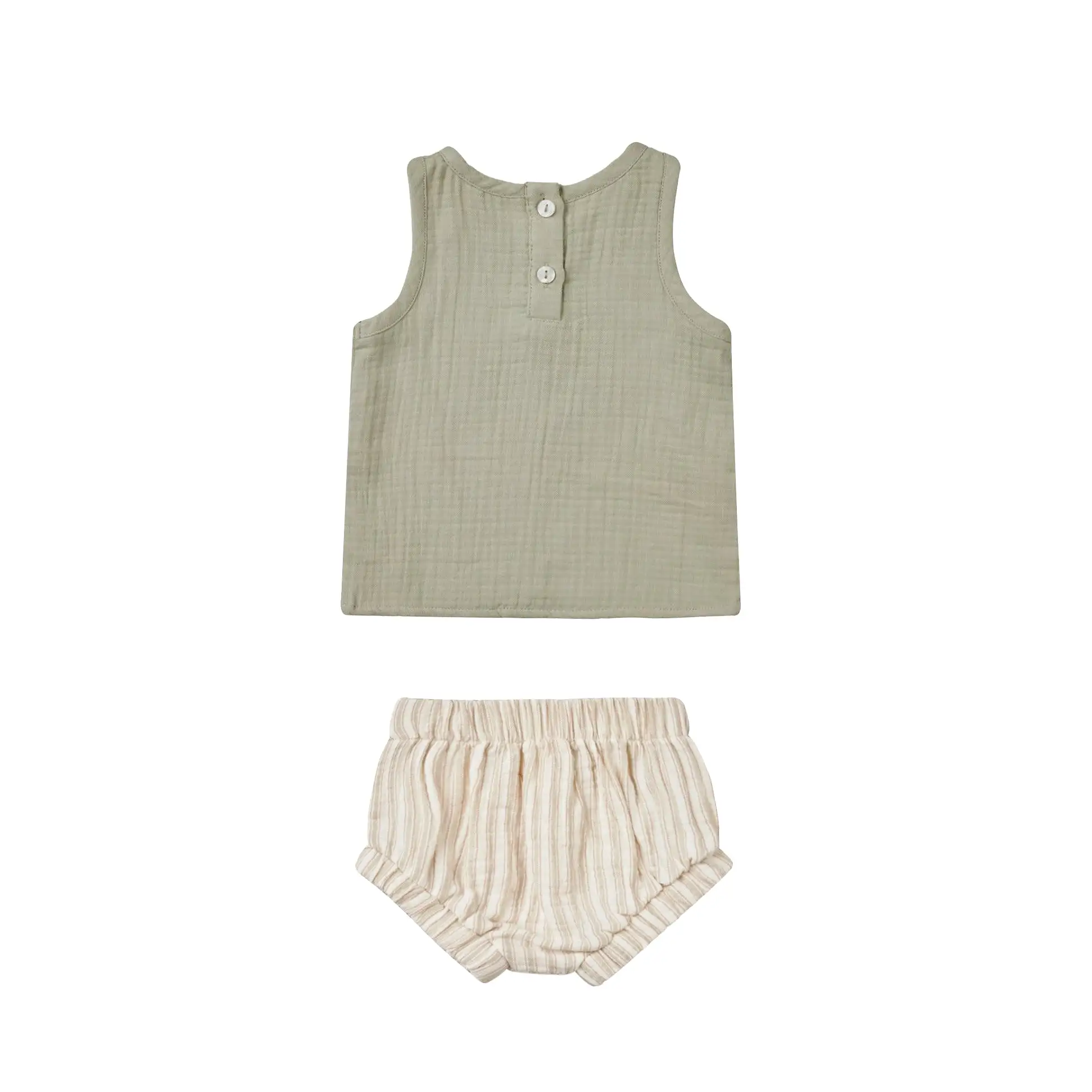 Quincy Mae Woven Tank + Short Set - Sage Stripe