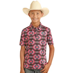 Rock & Roll Boys Pink Aztec Short Sleeve Polo