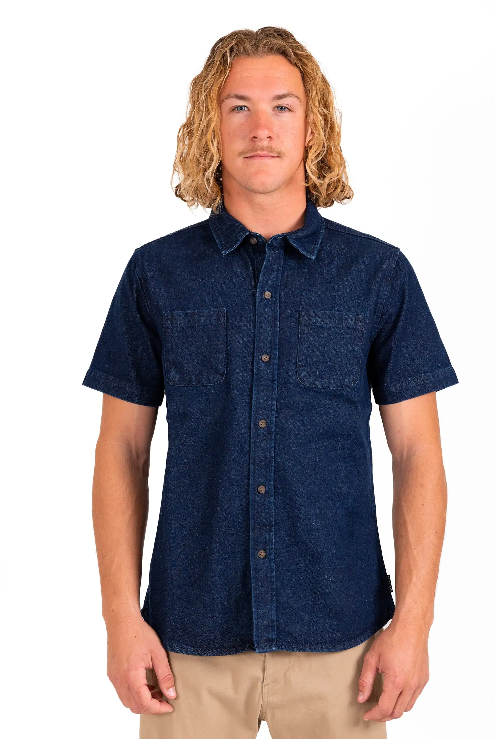 Rusty USA Duro Short Sleeve Denim Shirt Navy Blue NAVY BLUE