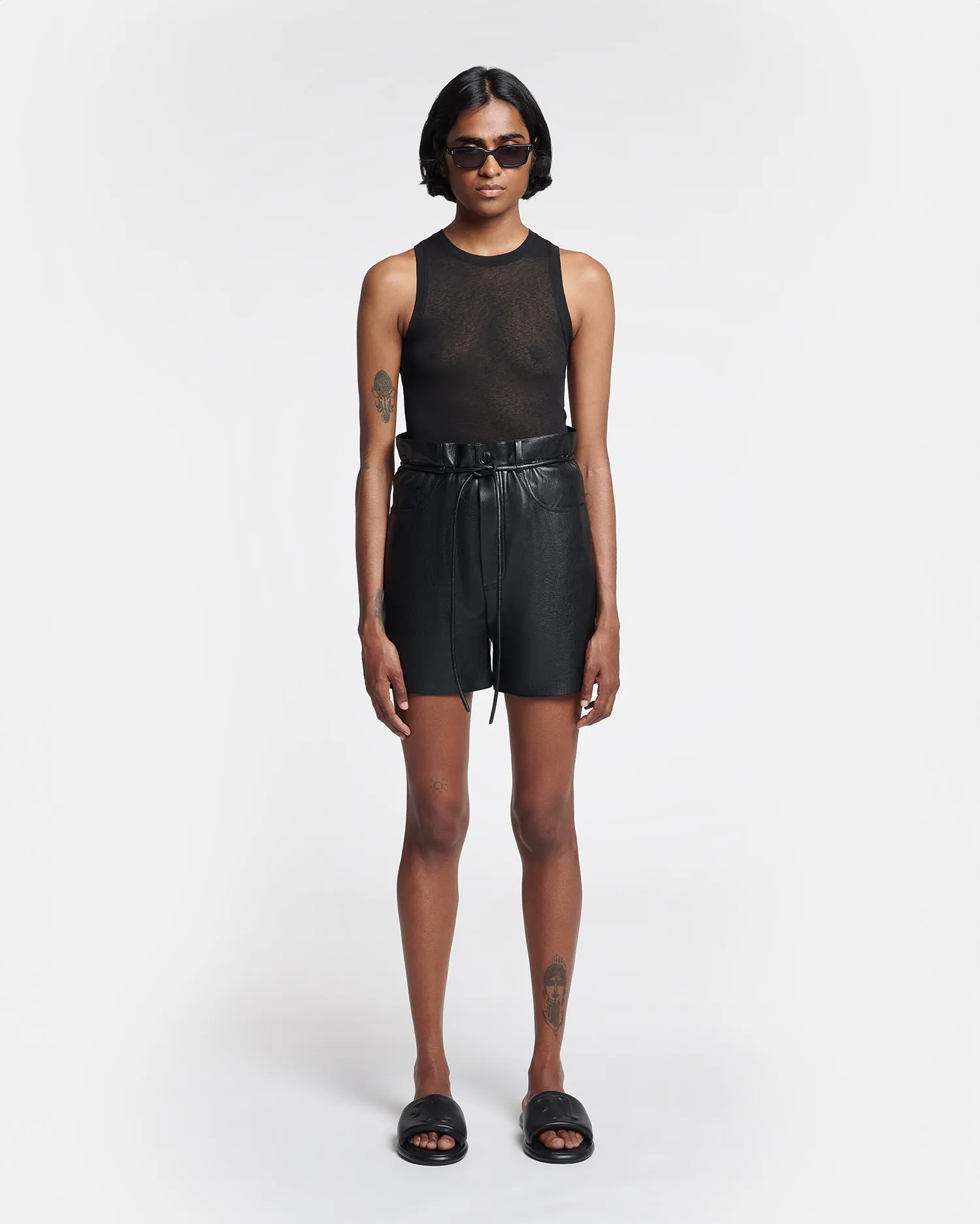 Scepa - Belted Okobor Alt-Leather Shorts - Black