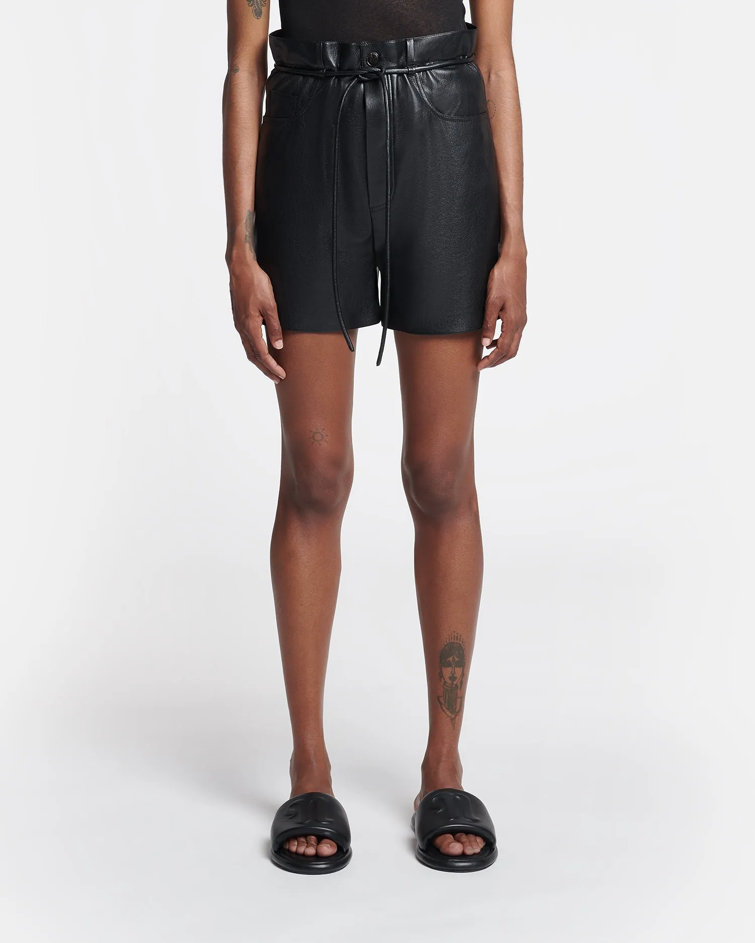 Scepa - Belted Okobor Alt-Leather Shorts - Black