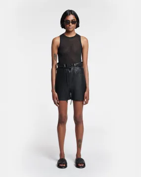 Scepa - Belted Okobor Alt-Leather Shorts - Black