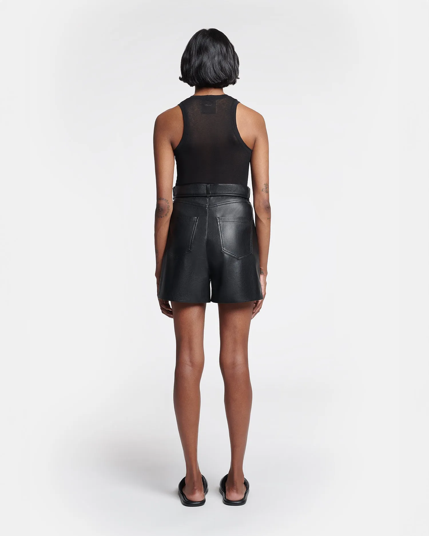 Scepa - Belted Okobor Alt-Leather Shorts - Black