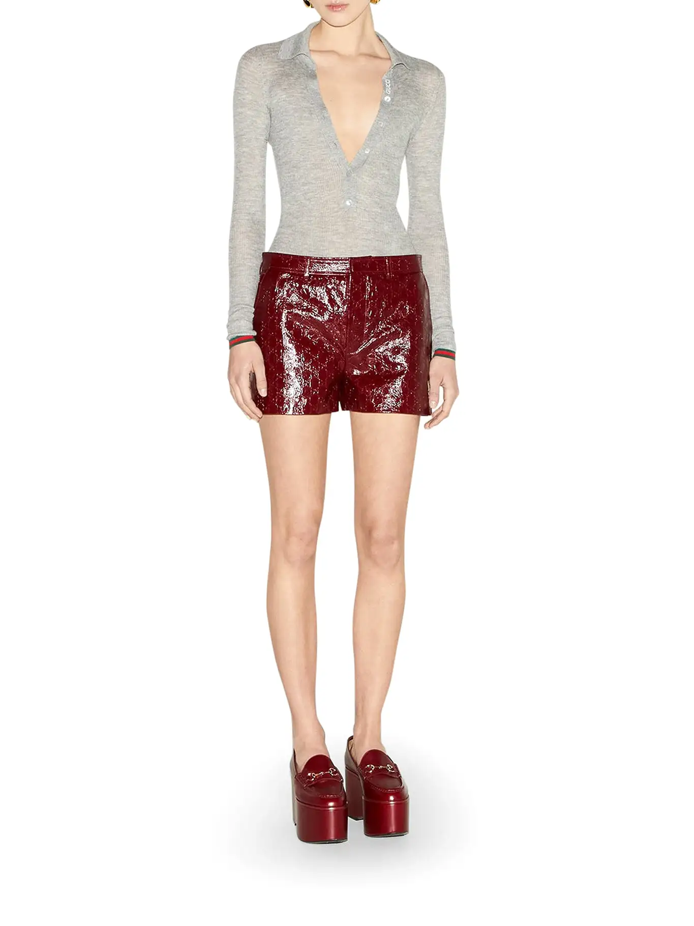 SHINY LEATHER SHORTS WITH EMBOSSED GG MOTIF