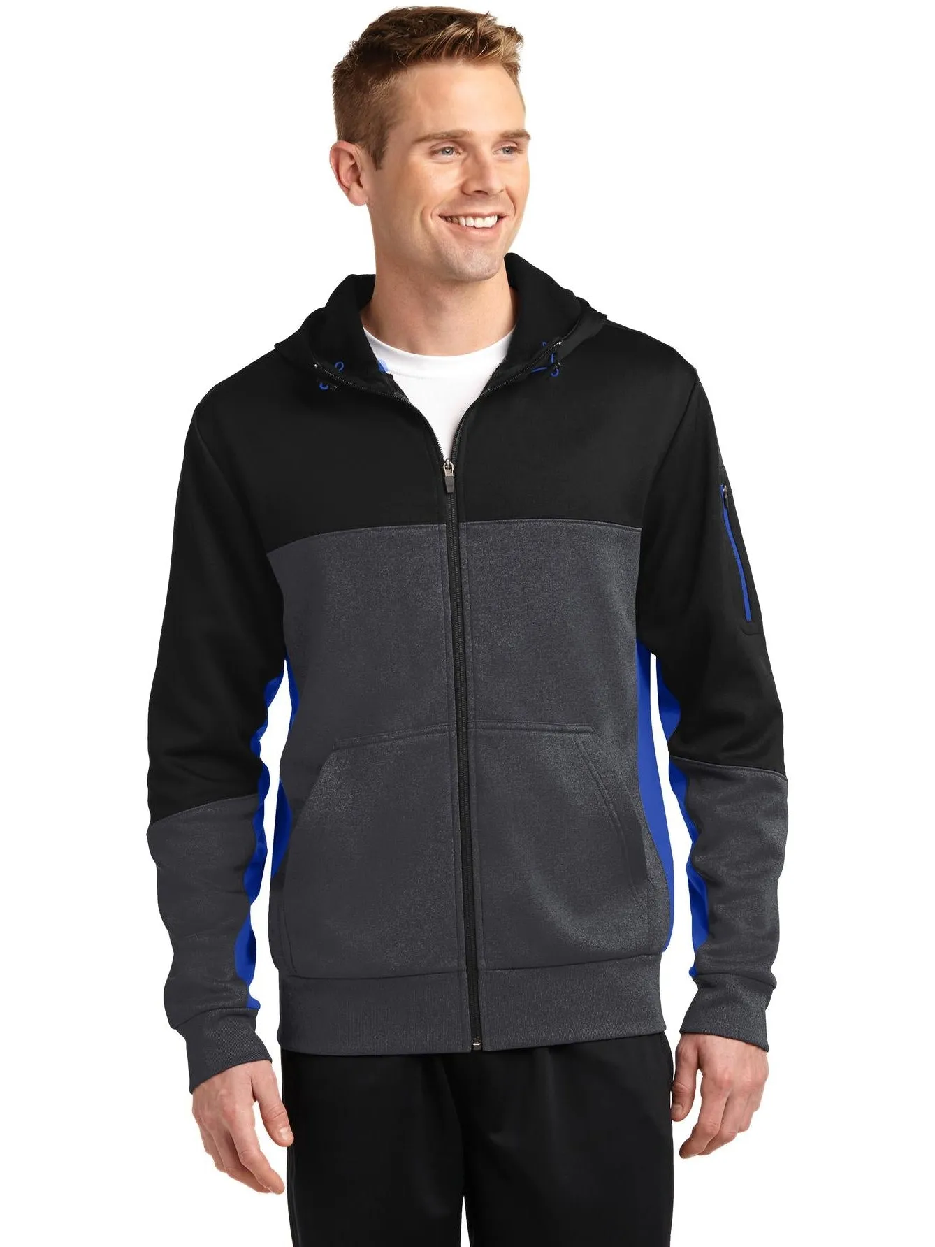 Sport-Tek Tech Fleece Colorblock Full-Zip Hooded Jacket