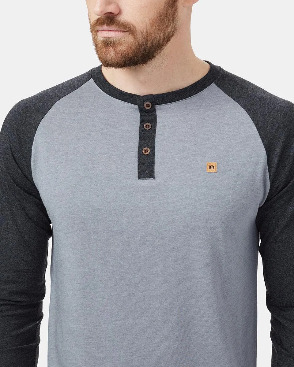 Tentree Treeblend Classic Henley Longsleeve In Grey Heather/ Meteorite Black Heather