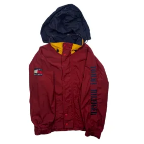 Vintage Red/ Burgundy Tommy Hilfiger Sailing Waterproof Full Zip Jacket with Hood - Large