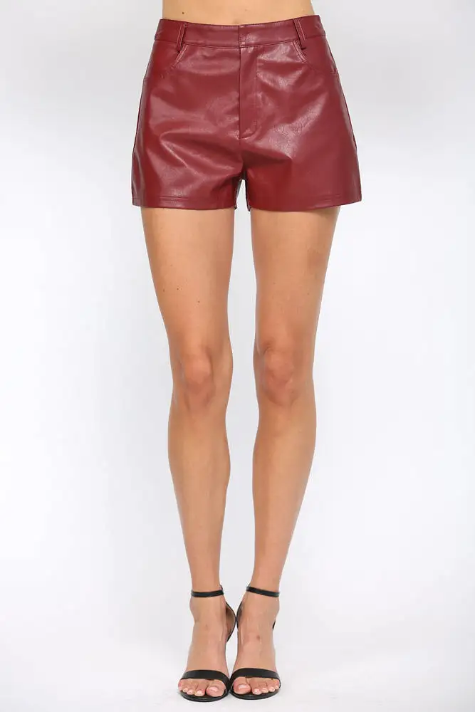 WINE FAUX LEATHER SHORTS