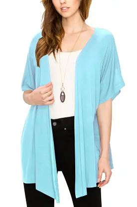 Womens Short Sleeve Open Front Loose Kimono Style Cardigan