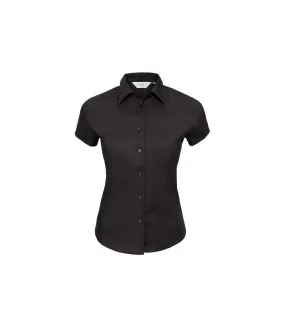 Womens/ladies easy-care fitted short-sleeved shirt black Russell Collection