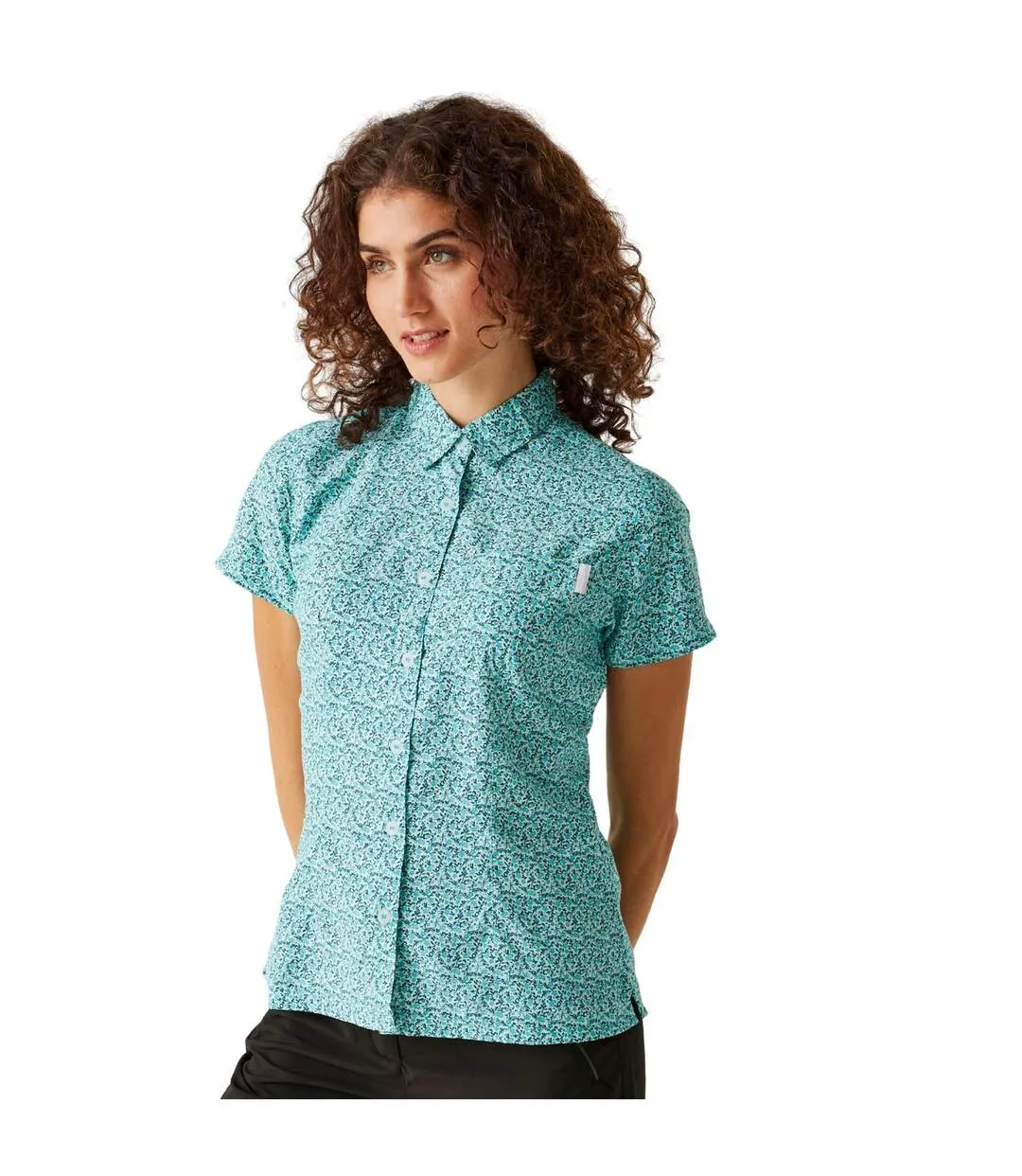 Womens/ladies mindano viii ditsy print short-sleeved shirt bleached aqua Regatta