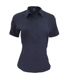 Womens/ladies wicking short sleeve work shirt navy Henbury